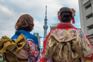 Girls in rented kimono in Asakusa.
