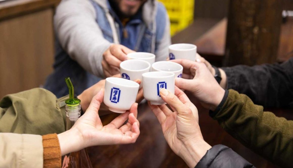 Sake tasting cheers on a tour