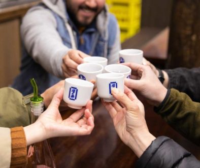 Sake tasting cheers on a tour