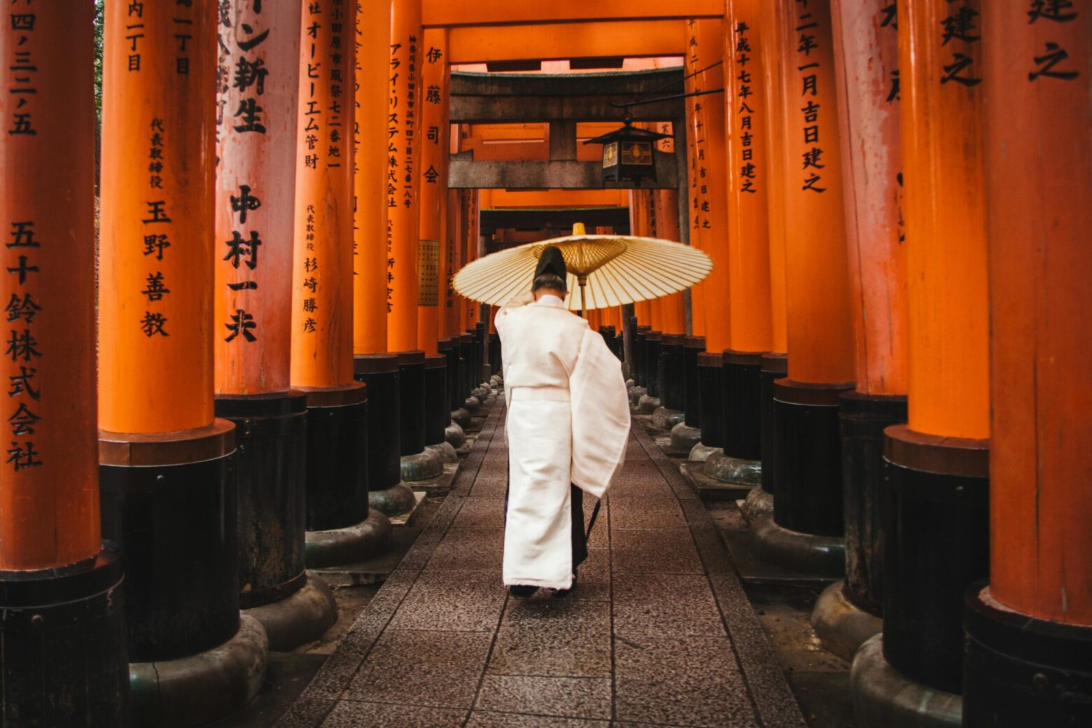 Shrine Priest walking through Fushimi Inari